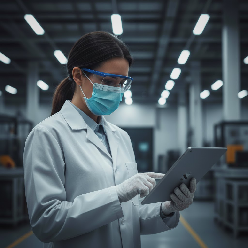 Scientist reviews data log