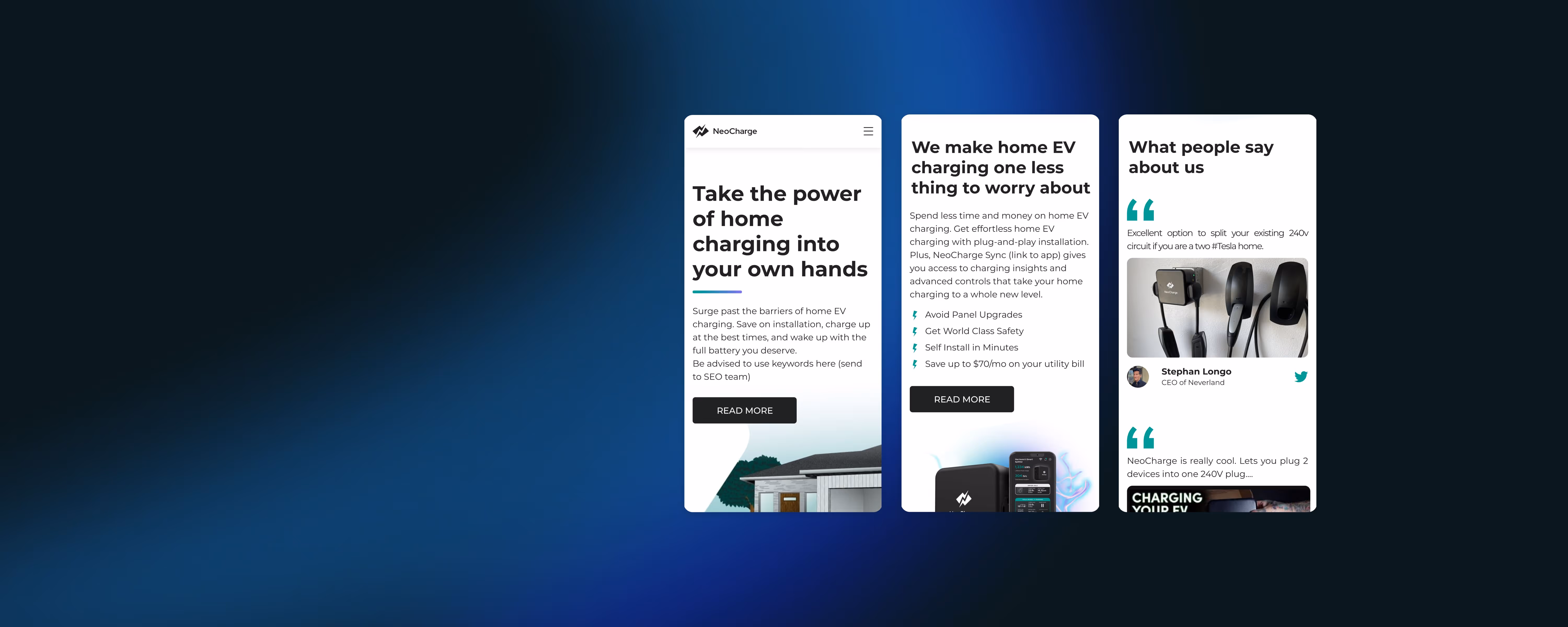 NeoCharge product page Webflow redesign by Karpi Studio