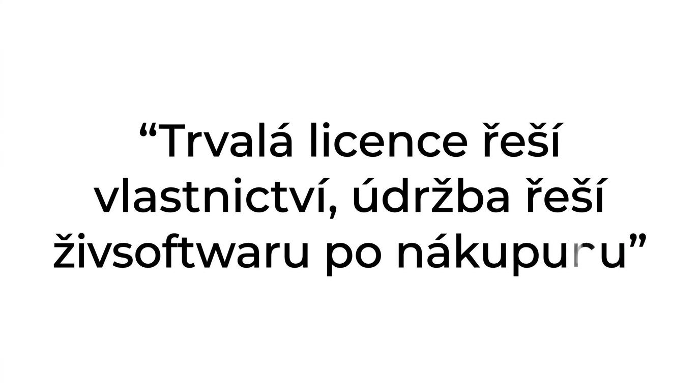 Zvýrazněný citát o rozdílu mezi vlastnictvím trvalé licence a roční údržbou softwaru.