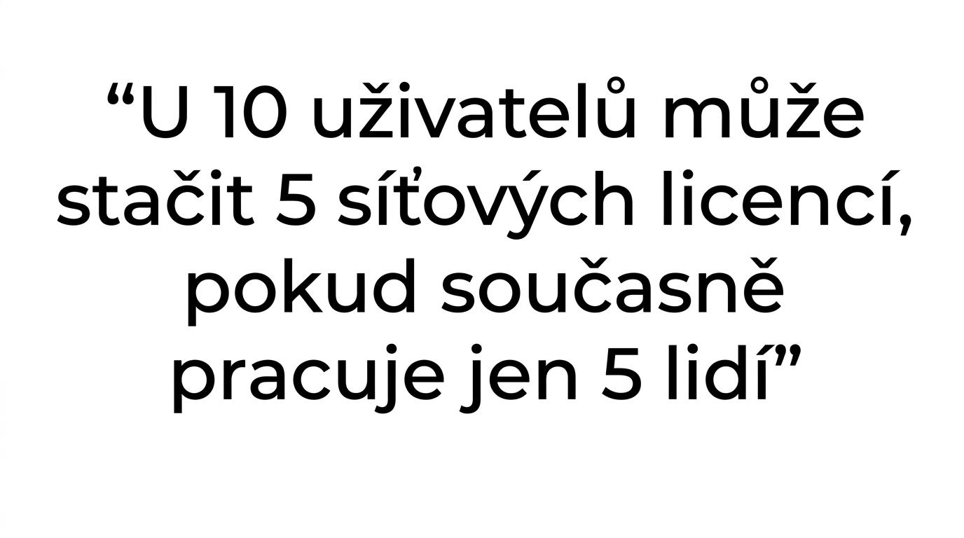 Zvýrazněný citát říkající, že týmu o 10 uživatelích může někdy stačit 5 síťových licencí.