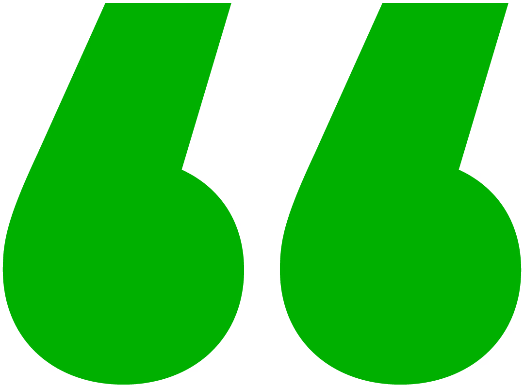 Large green opening quotation marks symbol on a white background.
