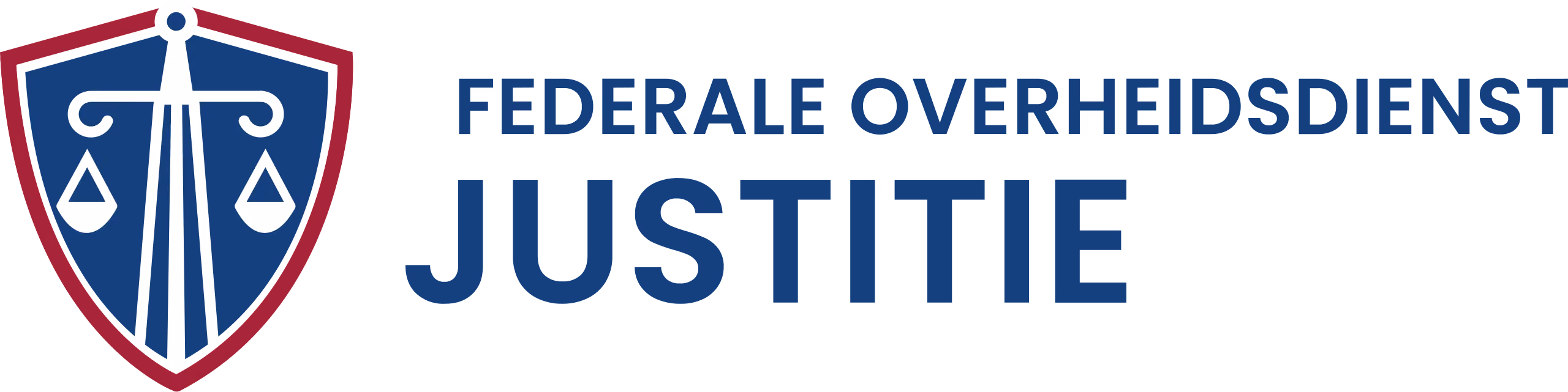 Shield emblem with scales of justice icon next to text reading Federale Overheidsdienst Justitie.