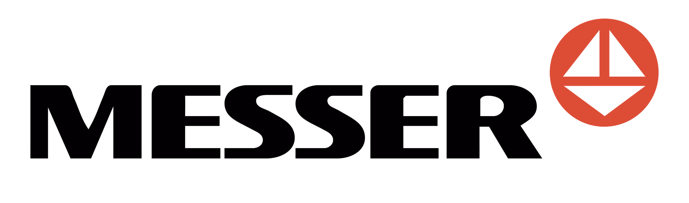 Messer Group logo featuring the word 'MESSER' in bold black letters with a red geometric symbol consisting of a circle enclosing four triangular shapes.