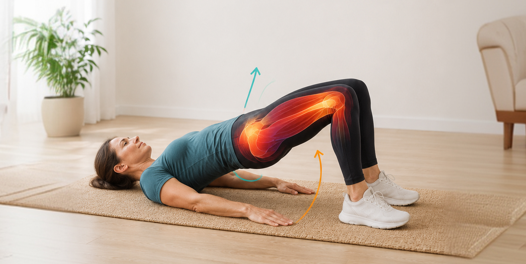 Frau macht Brücke auf der Yogamatte