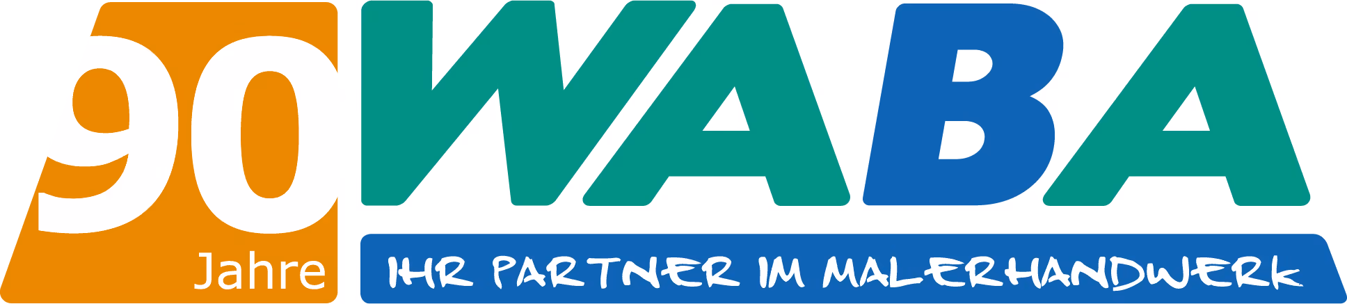 90 Jahre WABA logo with tagline Ihr Partner im Malerhandwerk in blue and green text.