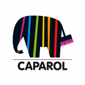 Elephant logo with colorful vertical stripes above CAPAROL text in bold black letters.