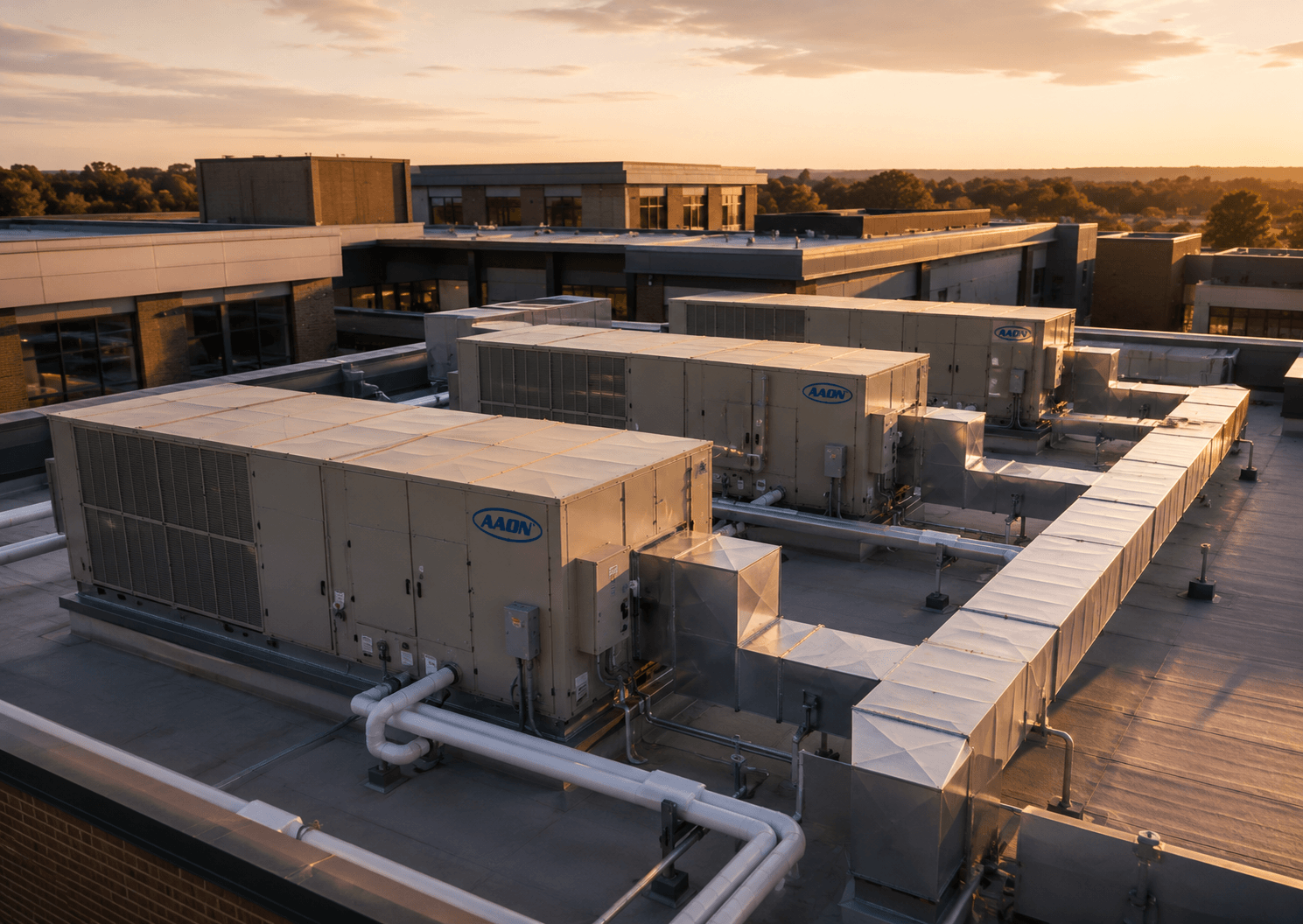 Industrial rooftop at golden hour