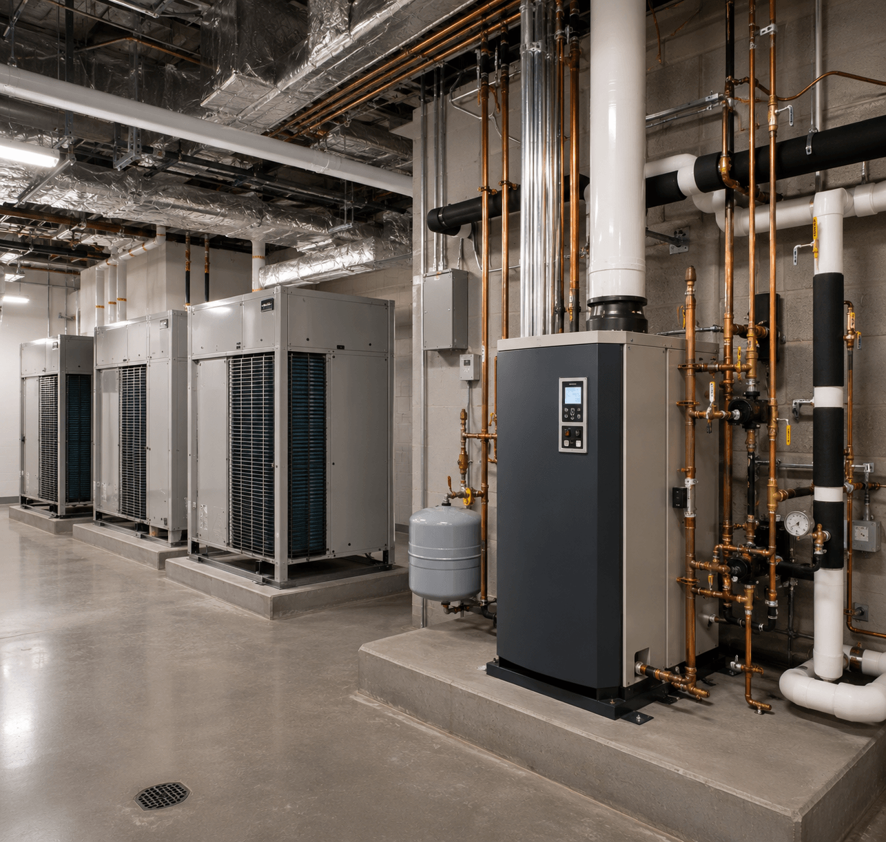 Industrial boiler room machinery and piping