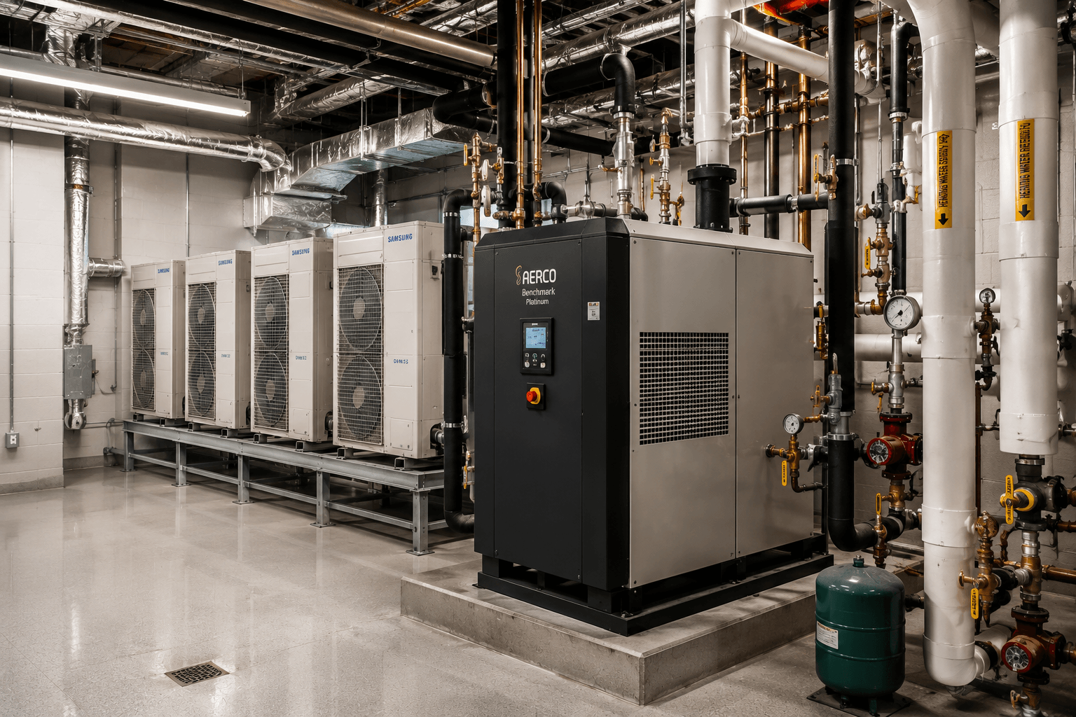 Industrial boiler room with HVAC units