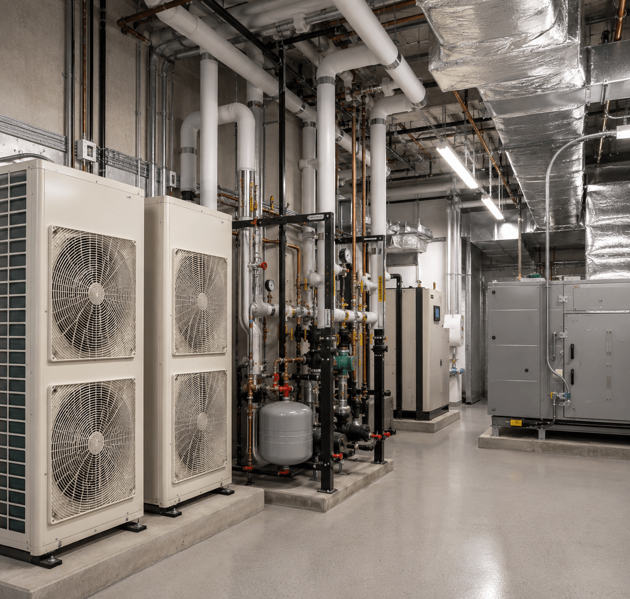 Industrial mechanical room with HVAC system