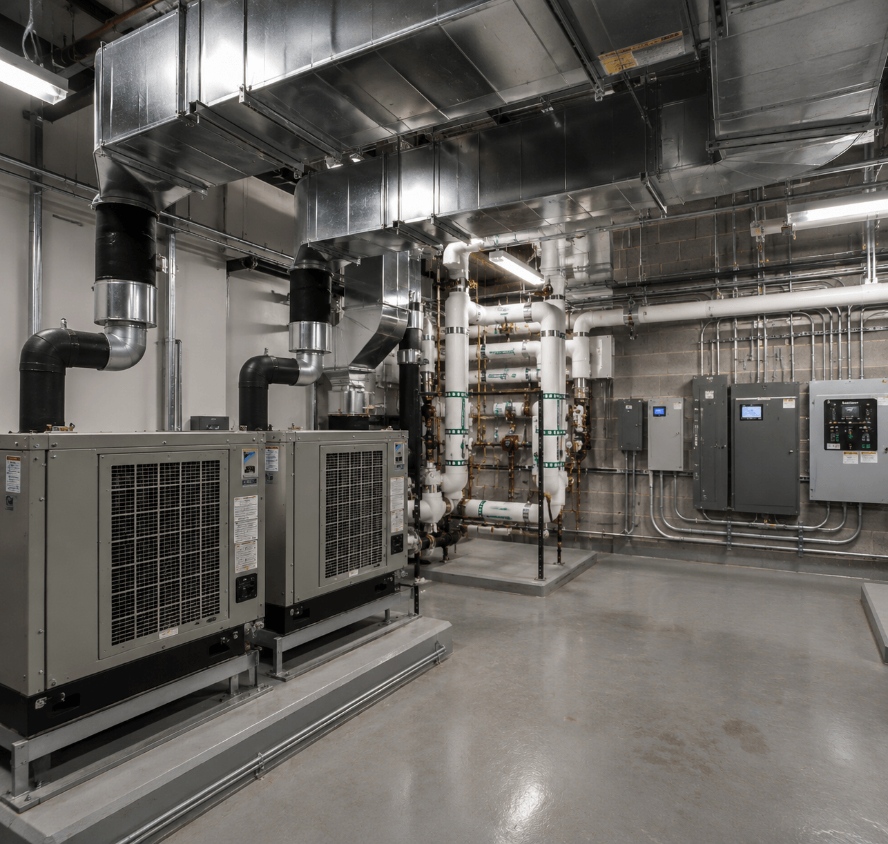 Industrial HVAC and piping control room