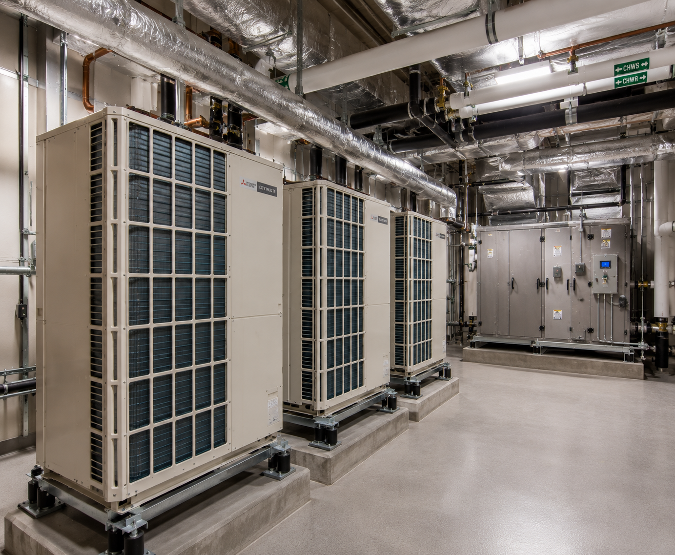 Industrial HVAC system in mechanical room