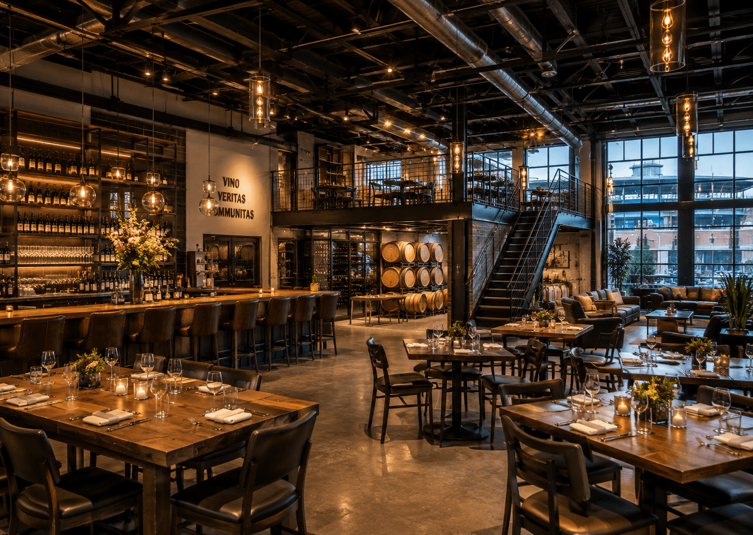 Industrial-chic winery tasting room interior