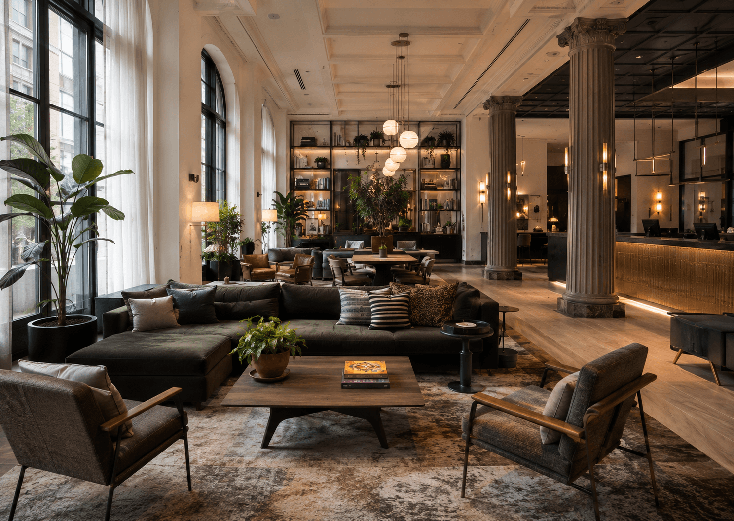 Sophisticated hotel lounge with elegant details