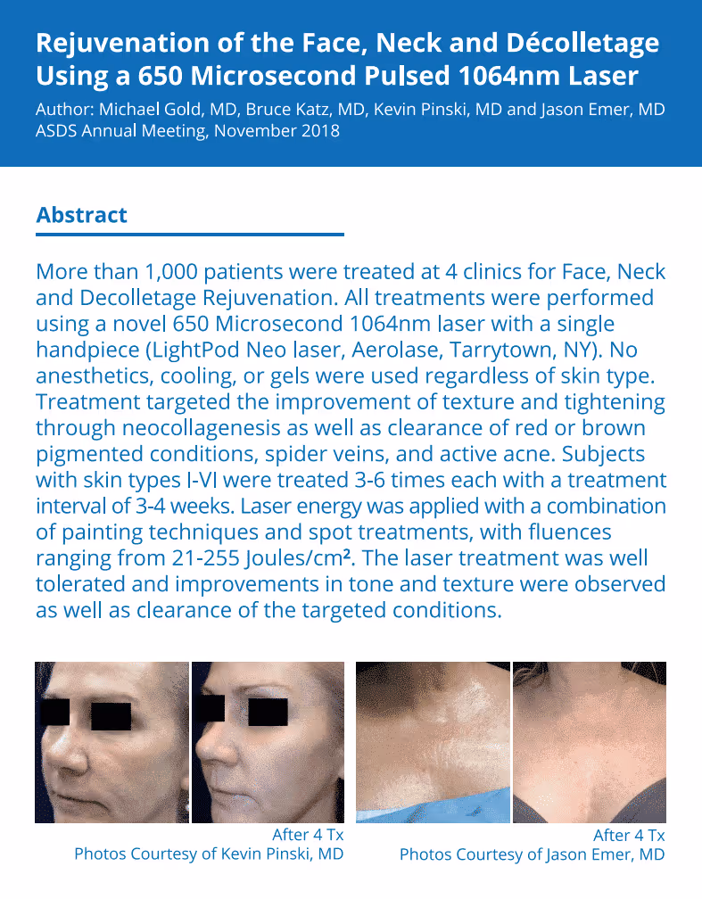 rejuvenation of face neck and decolletage using 650 microsecond laser