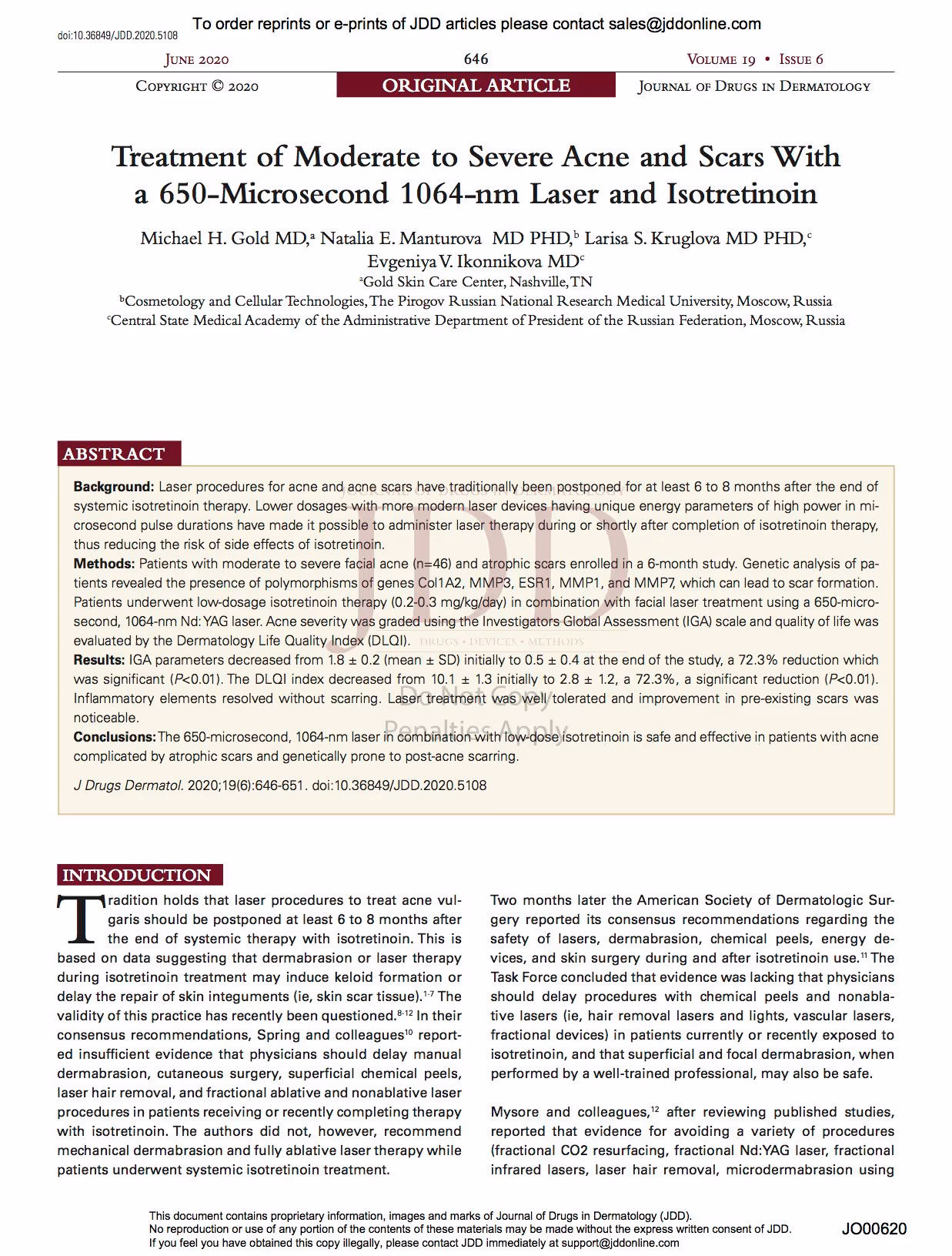 moderate to severe acne and scars treatment with 650-microsecond laser and isotretinoin