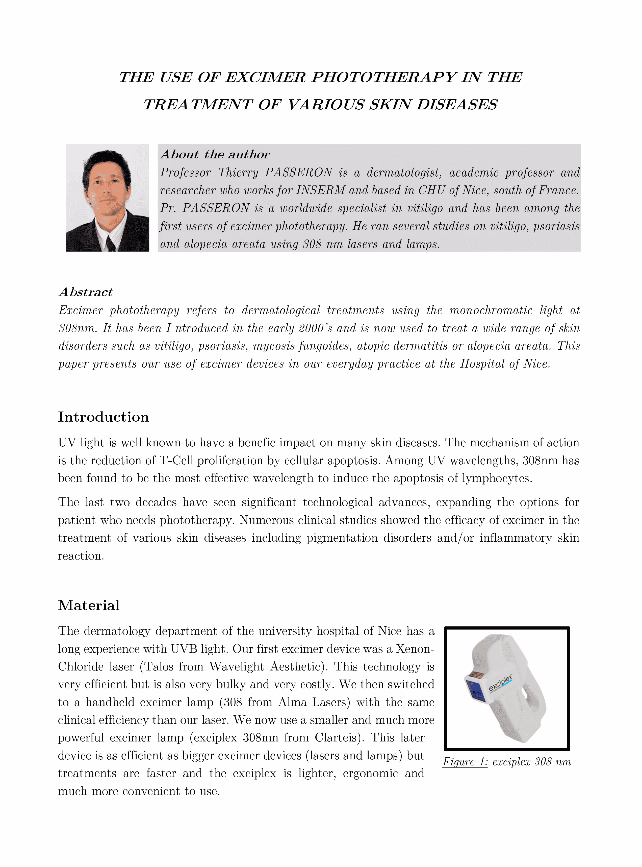 excimer phototherapy in the treatment of various skin diseases