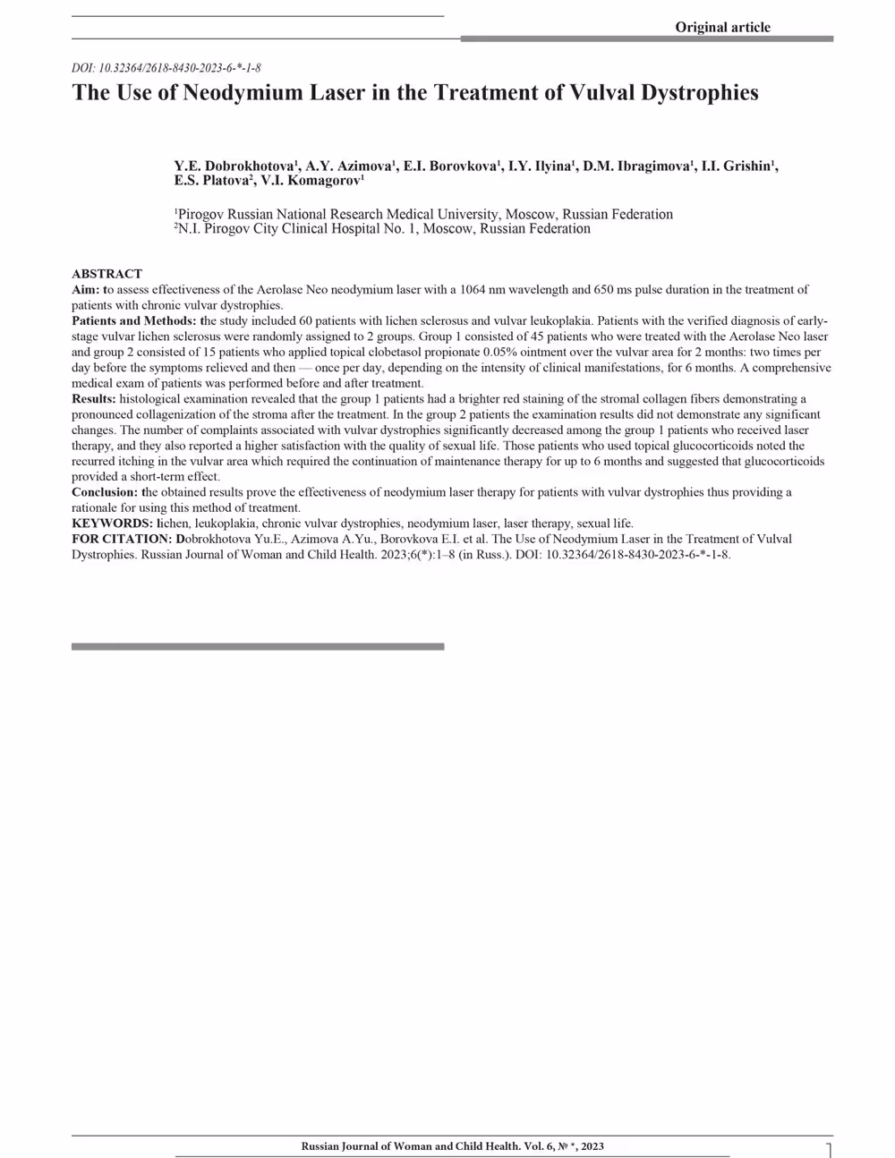 neodymium laser for the treatment of vulval dsytrophies