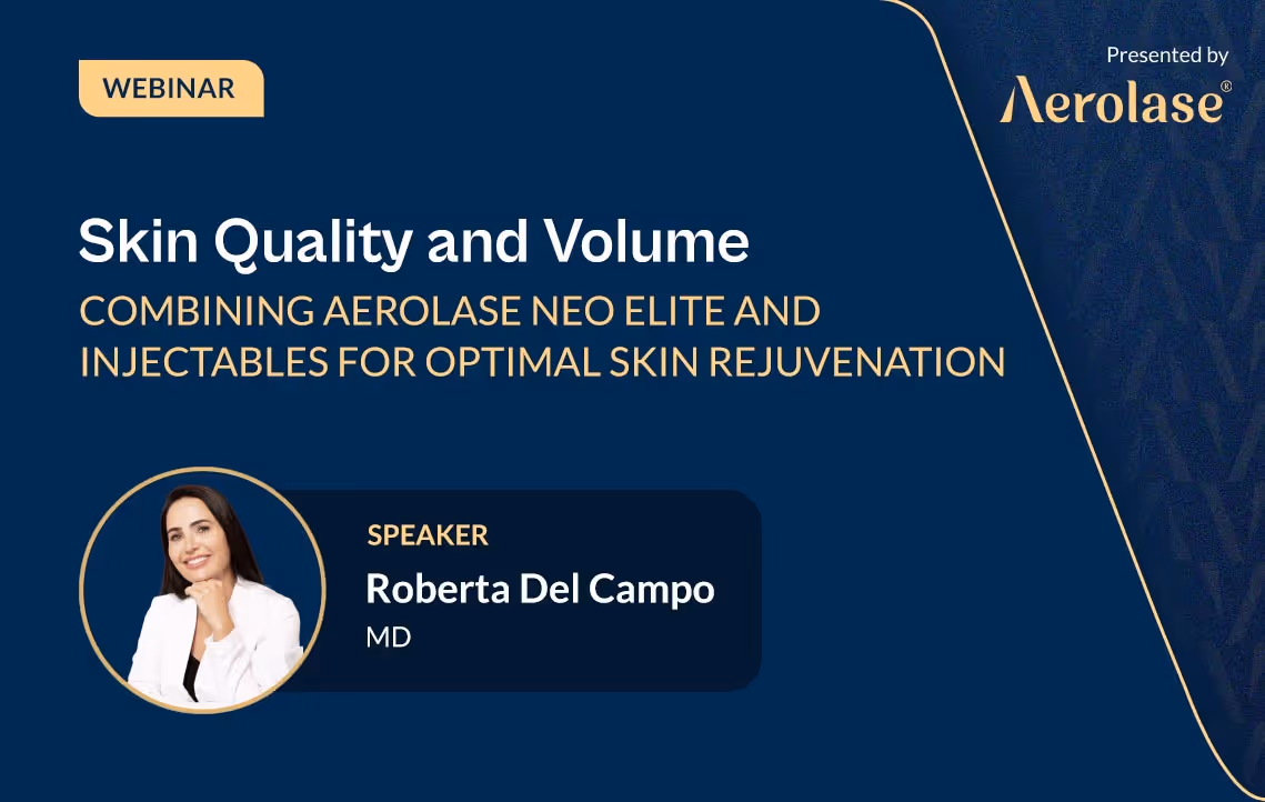 Nehmen Sie an einem exklusiven Webinar teil, das von Dr. Roberta Del Campo veranstaltet wird, in dem wir die starke Synergie zwischen dem Aerolase Neo Elite® -Laser und injizierbaren Substanzen wie Hyaluronsäure, Toxinen und mehr untersuchen.