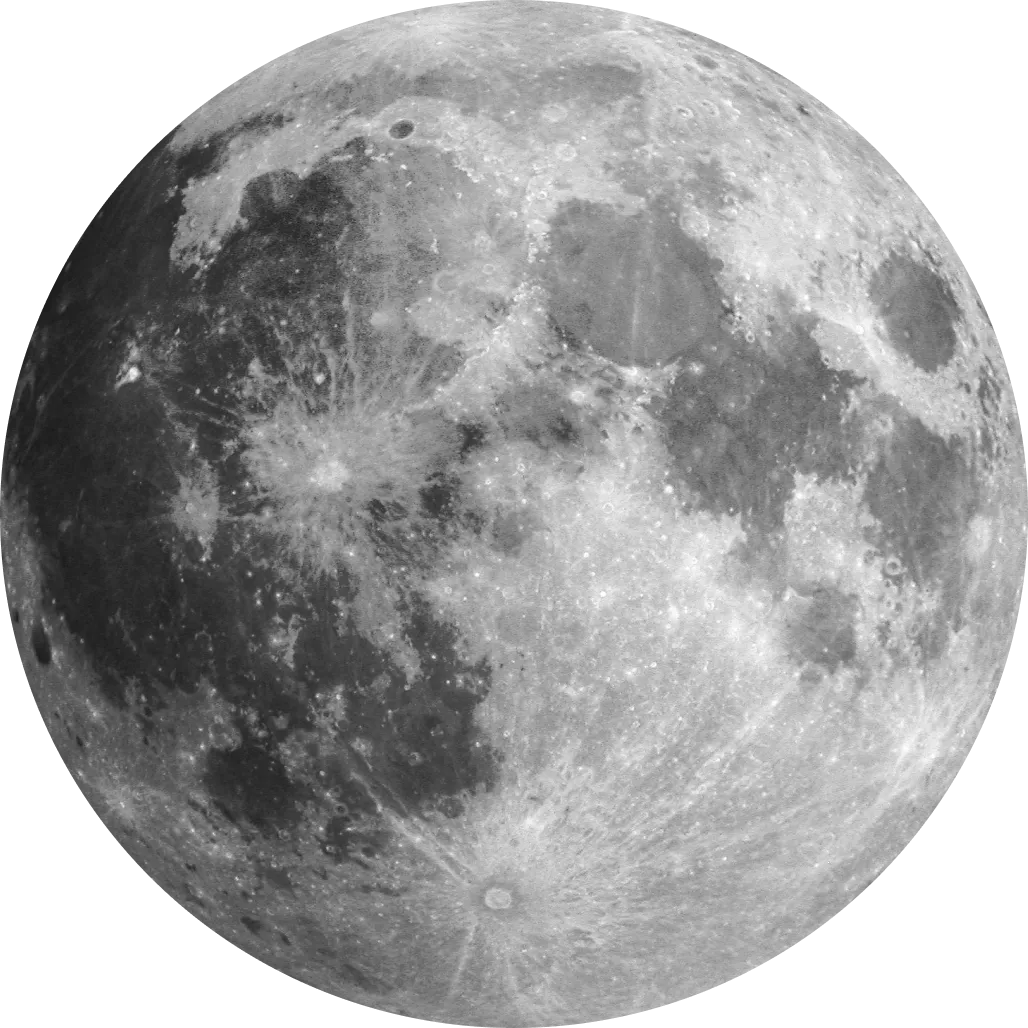 Detailed grayscale image of the full moon showing prominent craters and lunar maria on its surface.