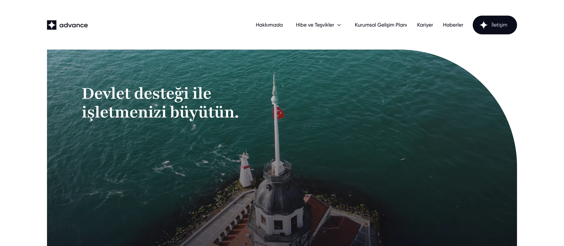 Advance homepage hero with an aerial view of the Maiden's Tower