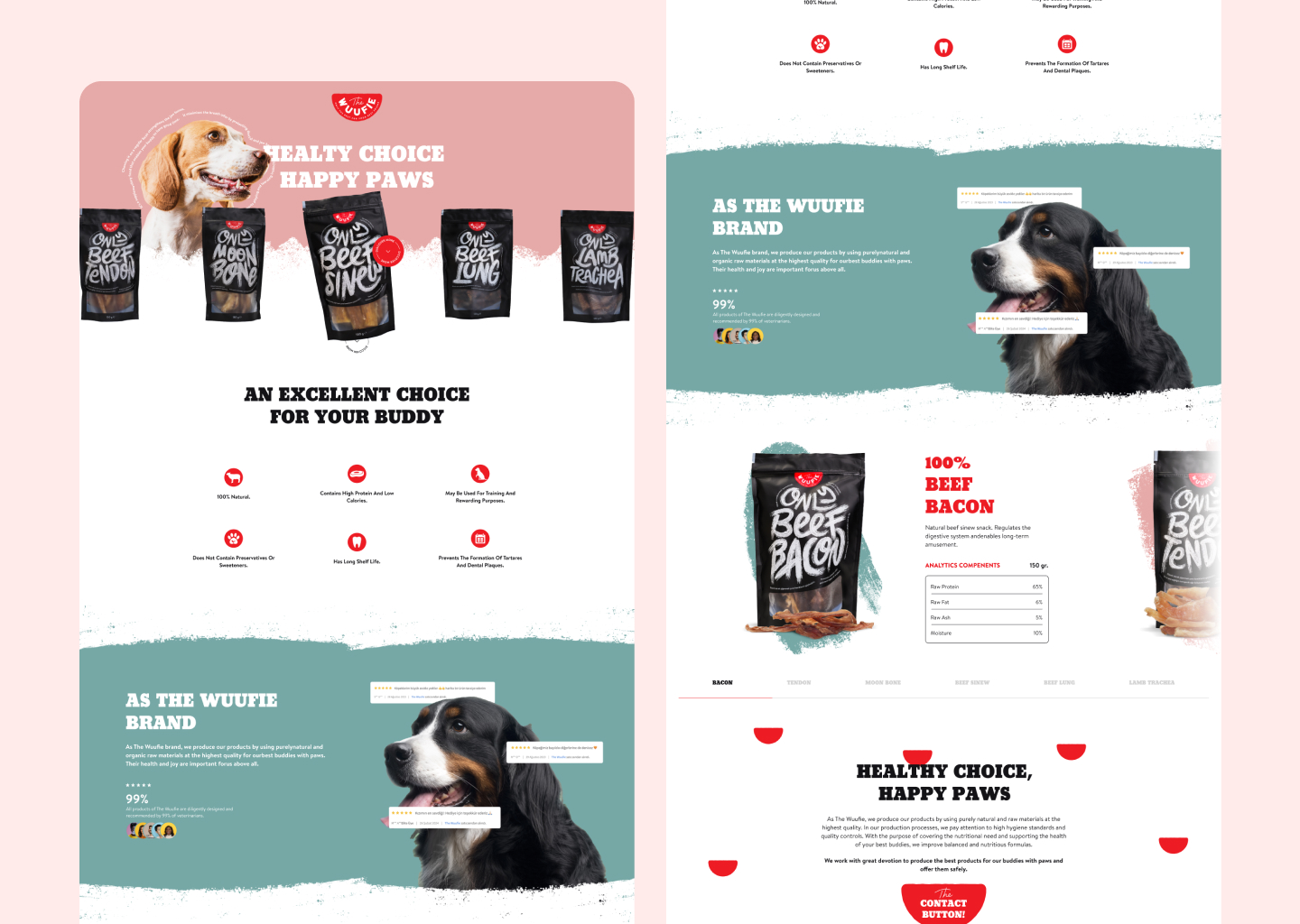 The Wuufie homepage and product page side by side