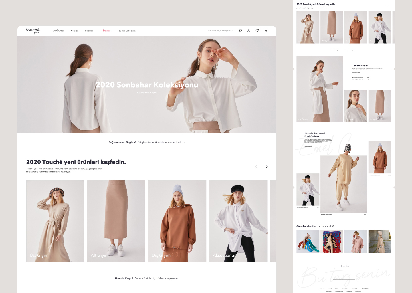 Touché homepage with the autumn collection hero and new arrivals