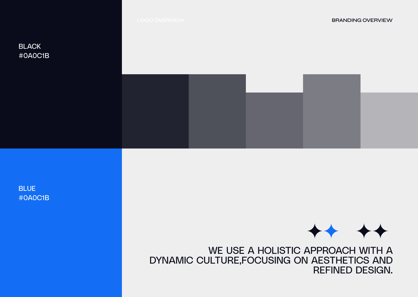 Advance brand palette of near-black, greys and blue with the star mark