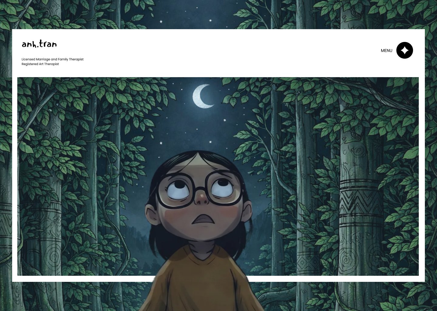 Framed forest illustration of the girl looking up at the moon