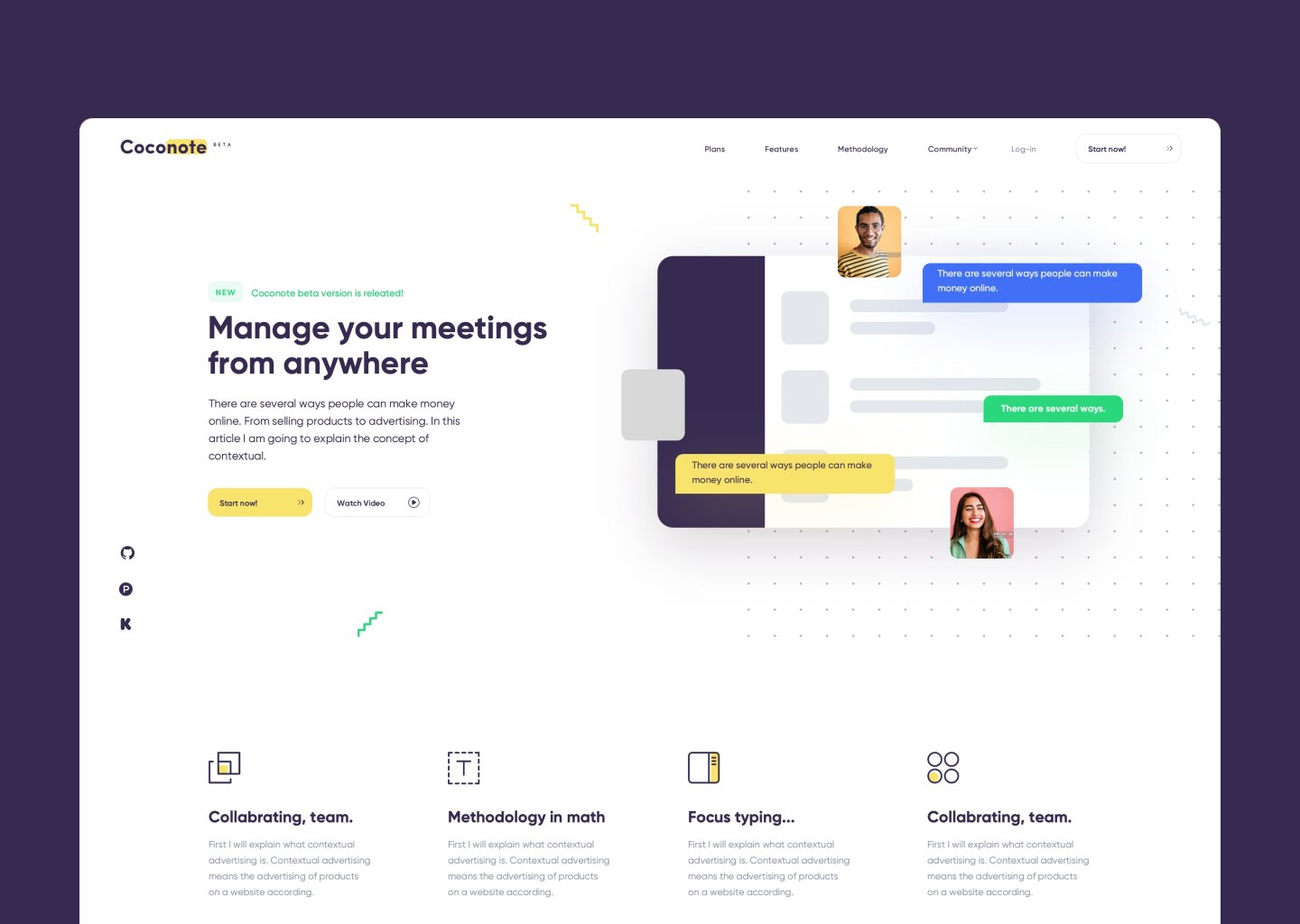 Coconote homepage: manage your meetings from anywhere