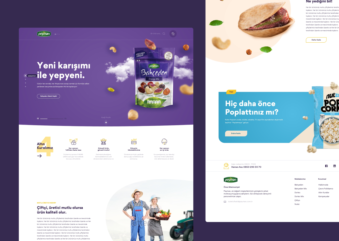Peyman concept: purple Bahçeden homepage with product highlights and footer
