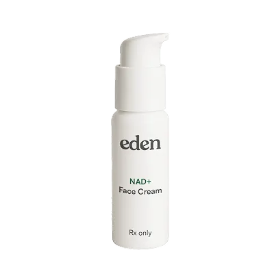 An NAD+ Face Cream bottle with an Eden logo.