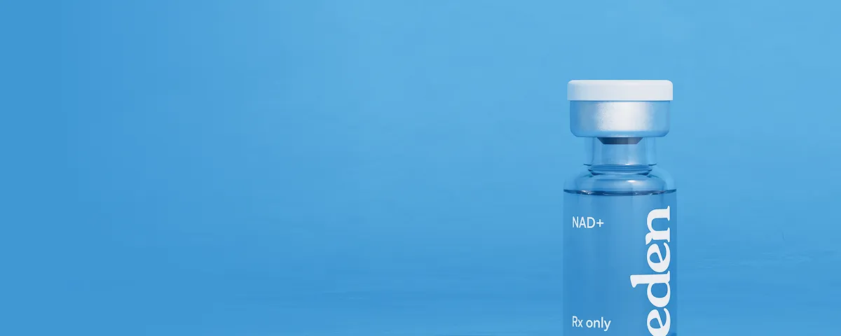 An NAD+ medication vial with an Eden logo.