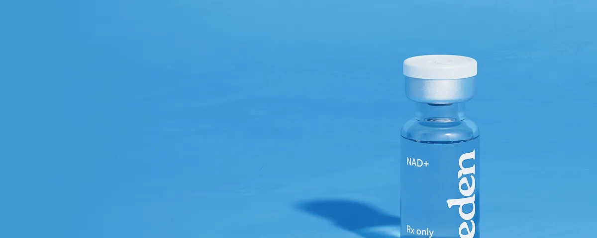 An NAD+ medication vial with an Eden logo.
