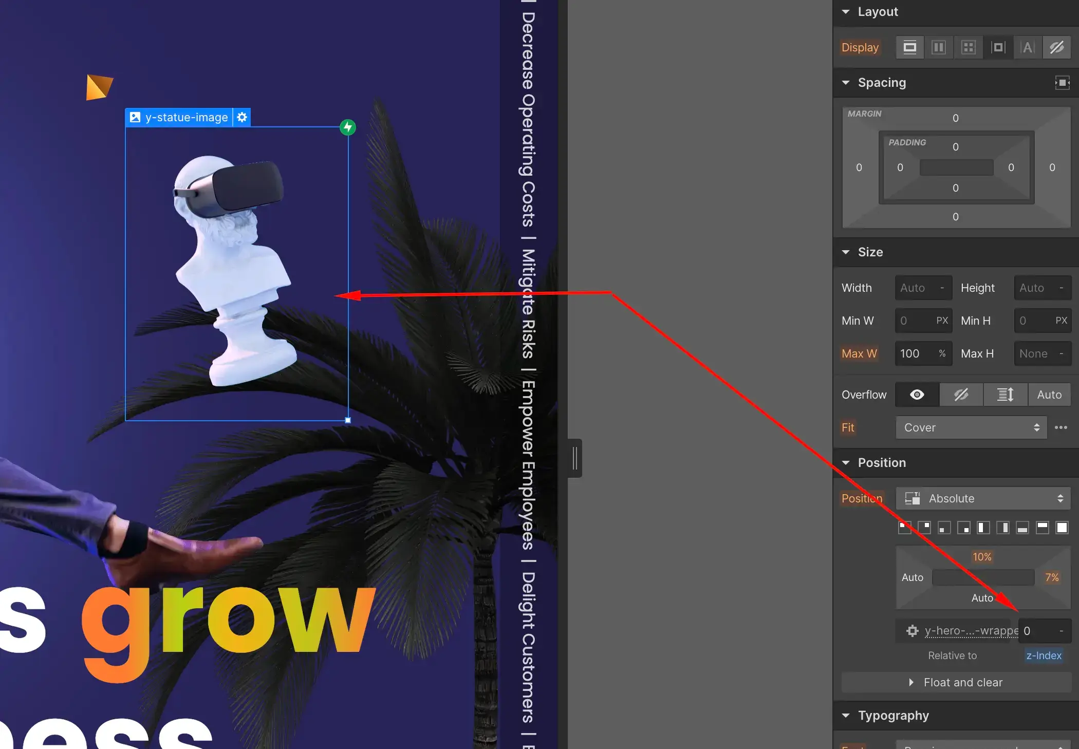 set up z index of red image layer