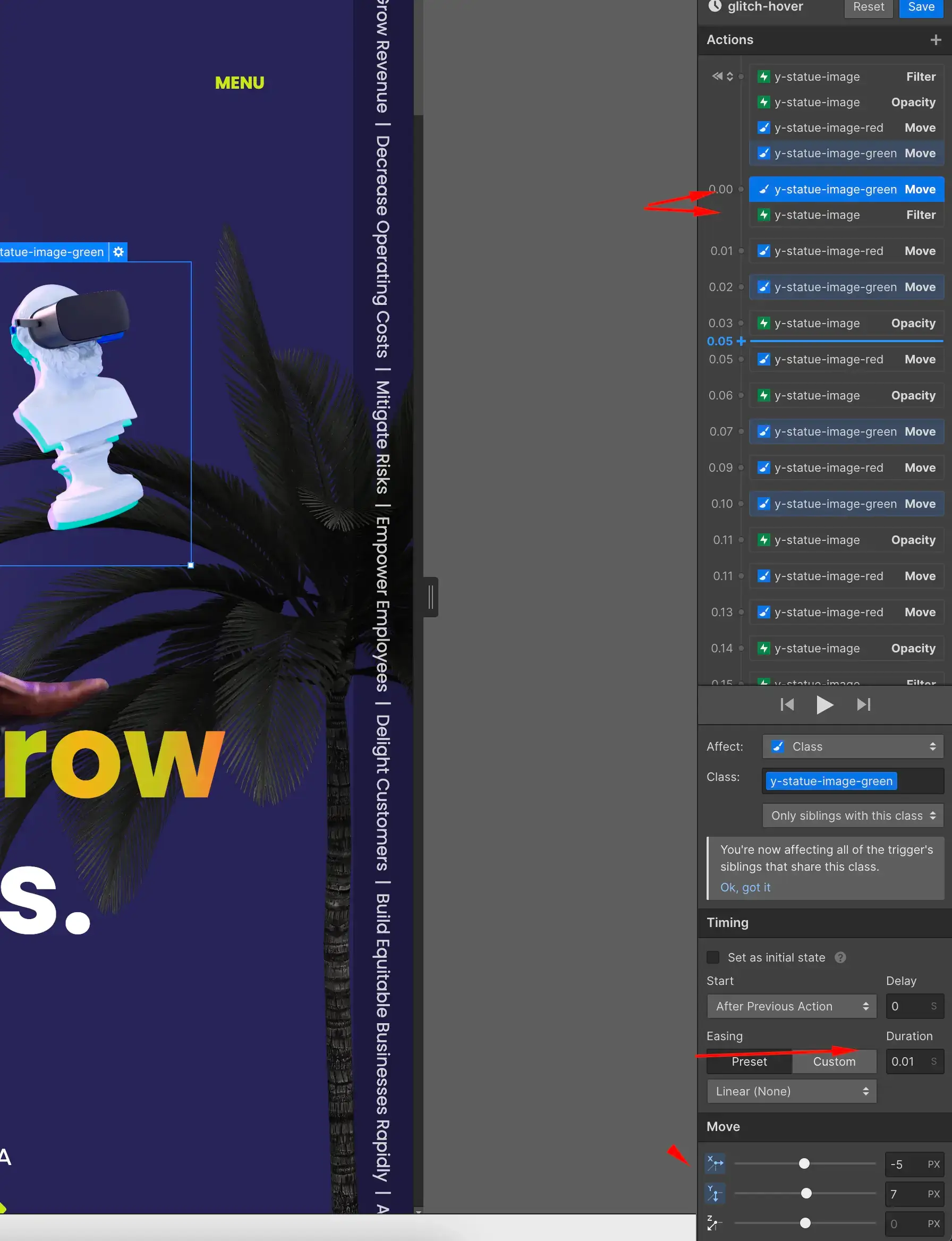 set up moves for each coloured layers