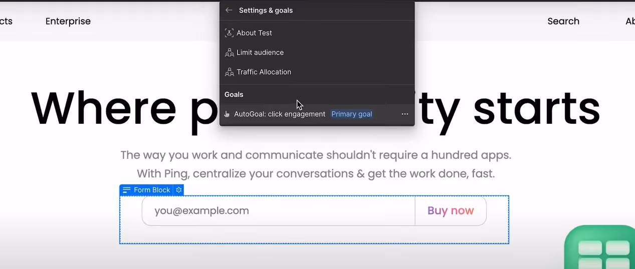Set a goal for your A/B testing