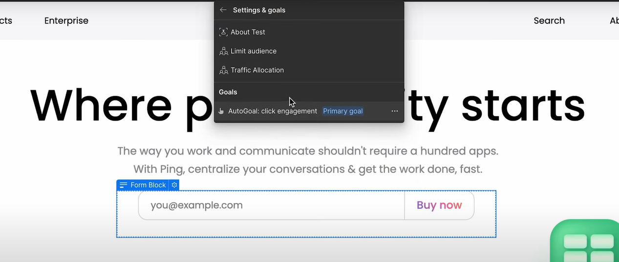 Set a goal for your A/B testing