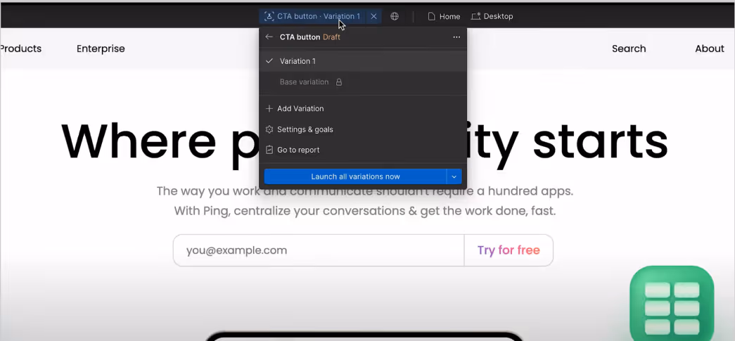 Define variation for A/B testing