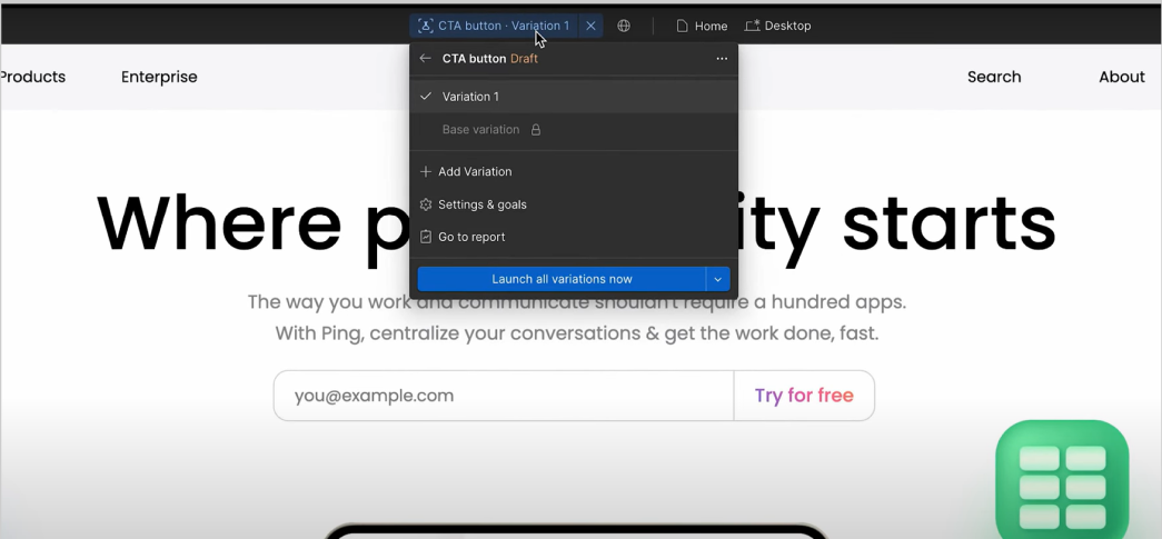Define variation for A/B testing