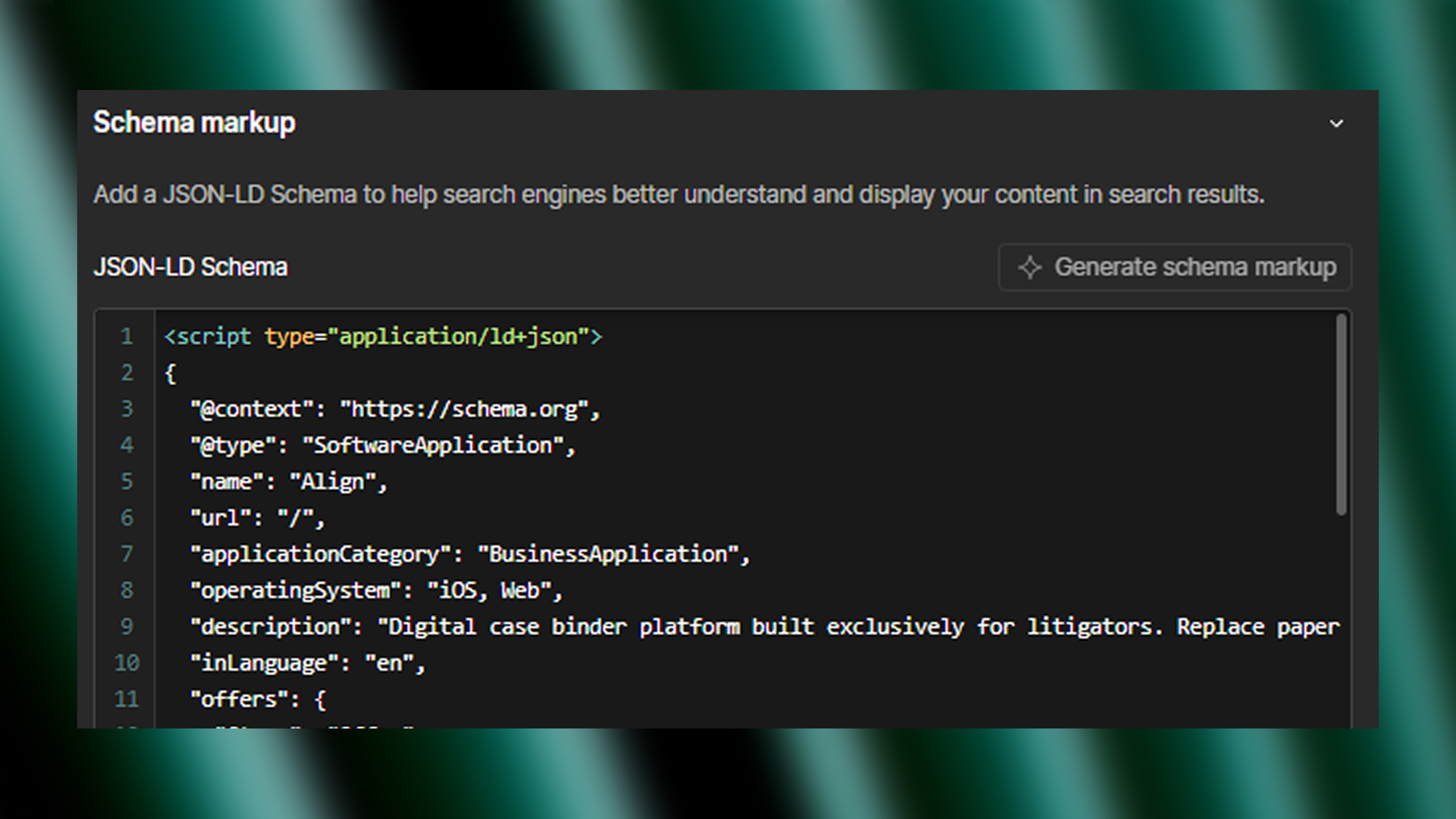 JSON-LD schema markup structure diagram for Webflow AEO and structured data implementation by Karpi Studio