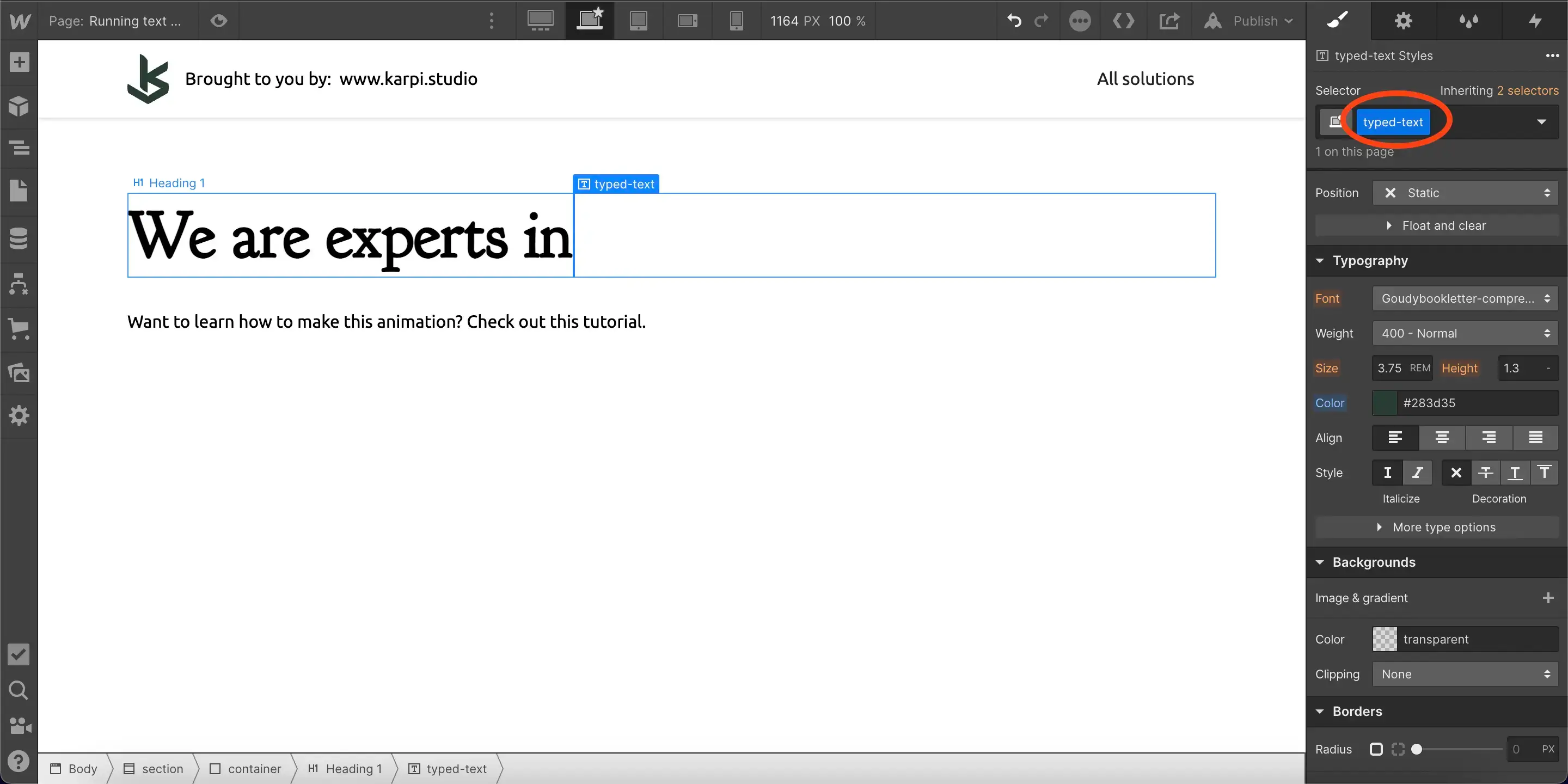 Step 4: Adding class typed-text to text span