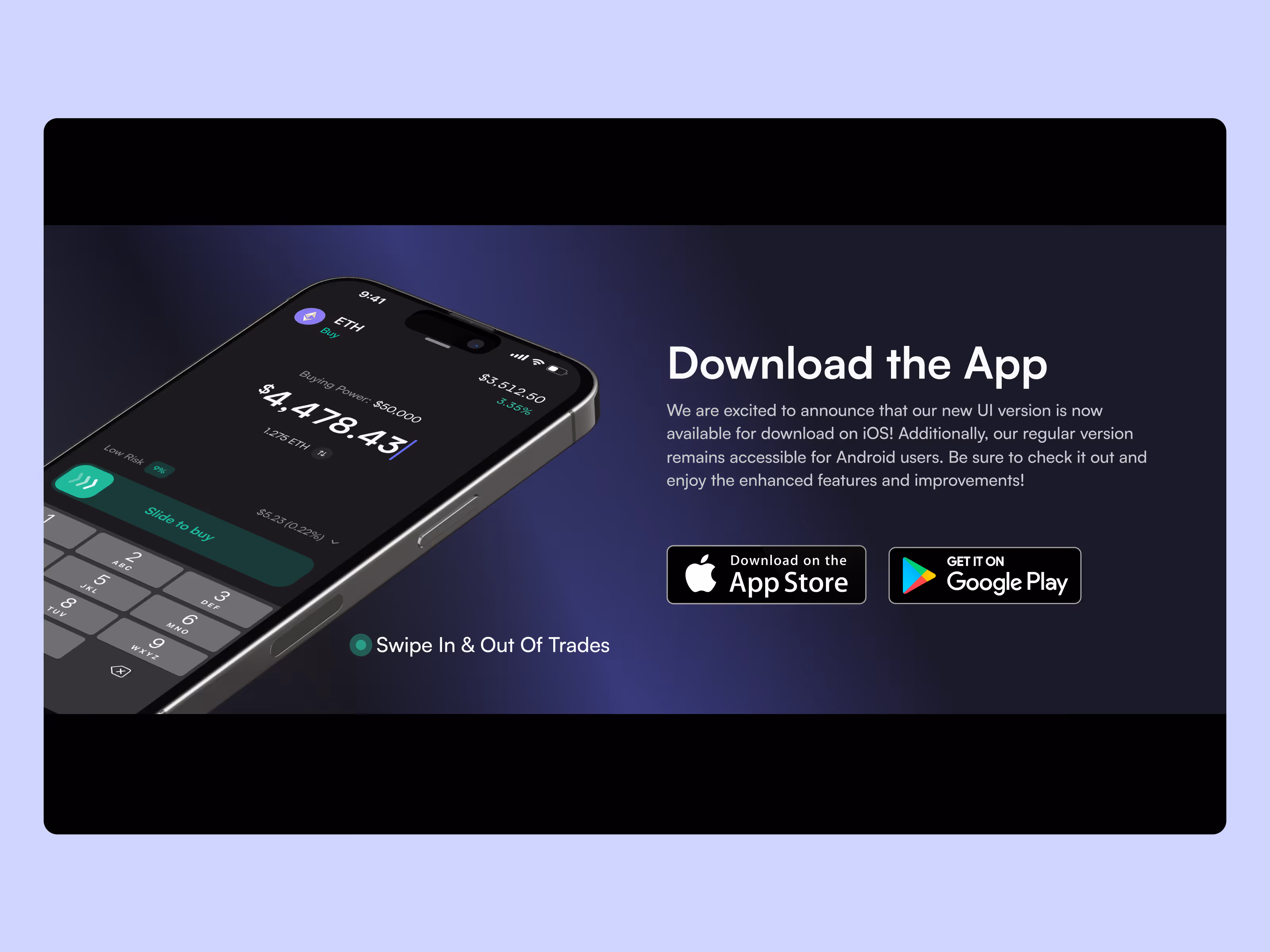 dYdX mobile app download section with iPhone trading interface mockup