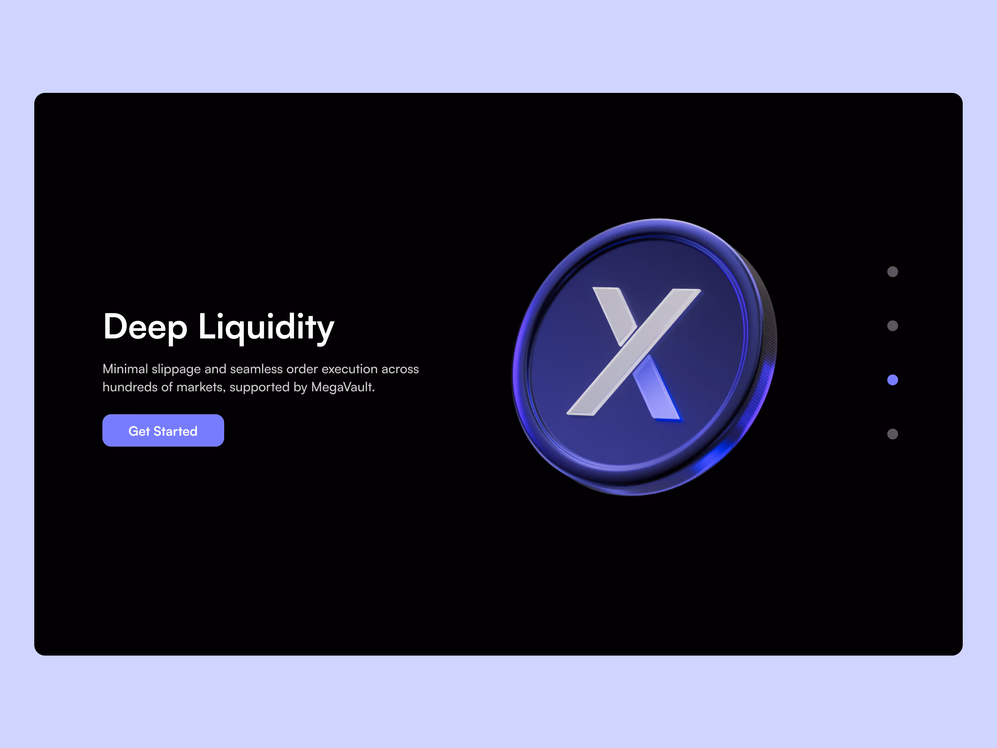 dYdX Deep Liquidity feature section with the 3D X token coin