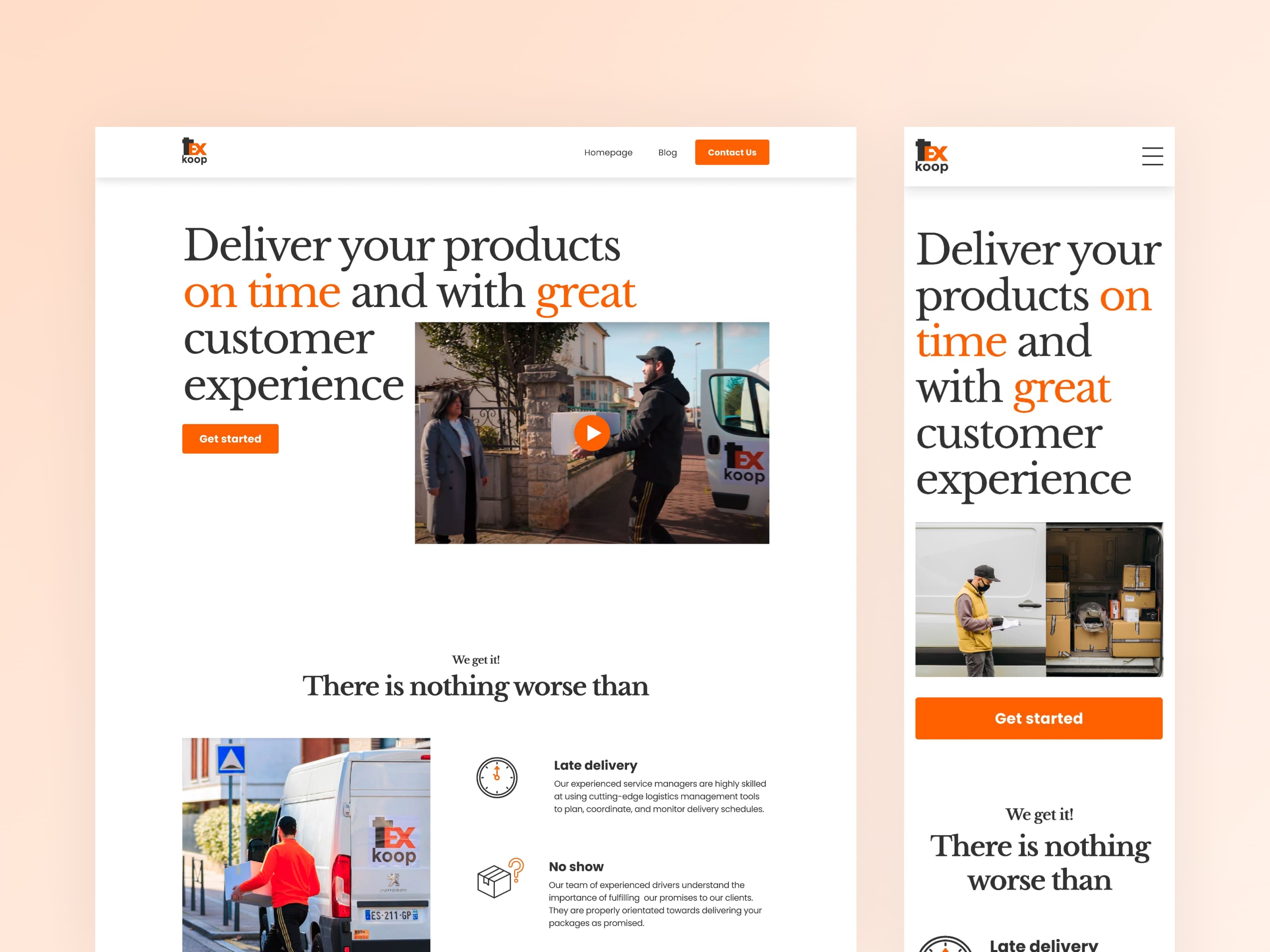 Texkoop desktop and mobile views showing hero section and 'There is nothing worse than' problem grid