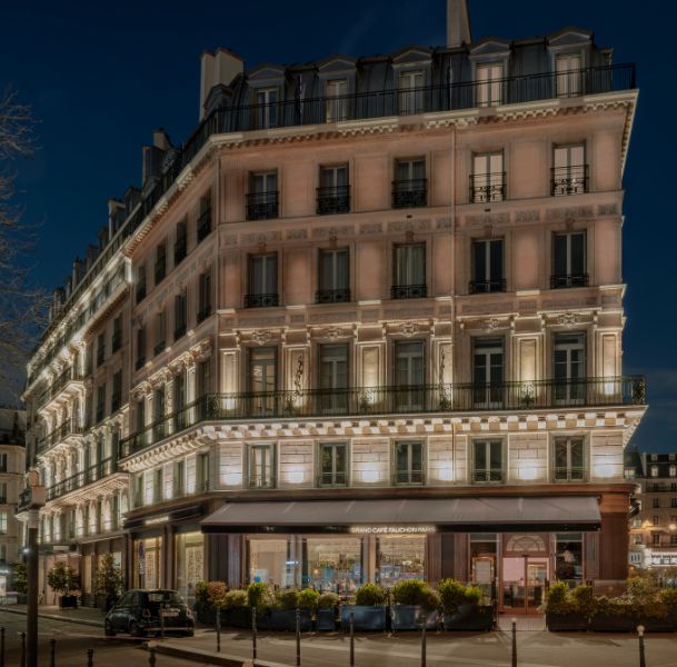 Panoramic view of the city center and Eiffel Tower from the balcony of this 5-star hotel in Paris.