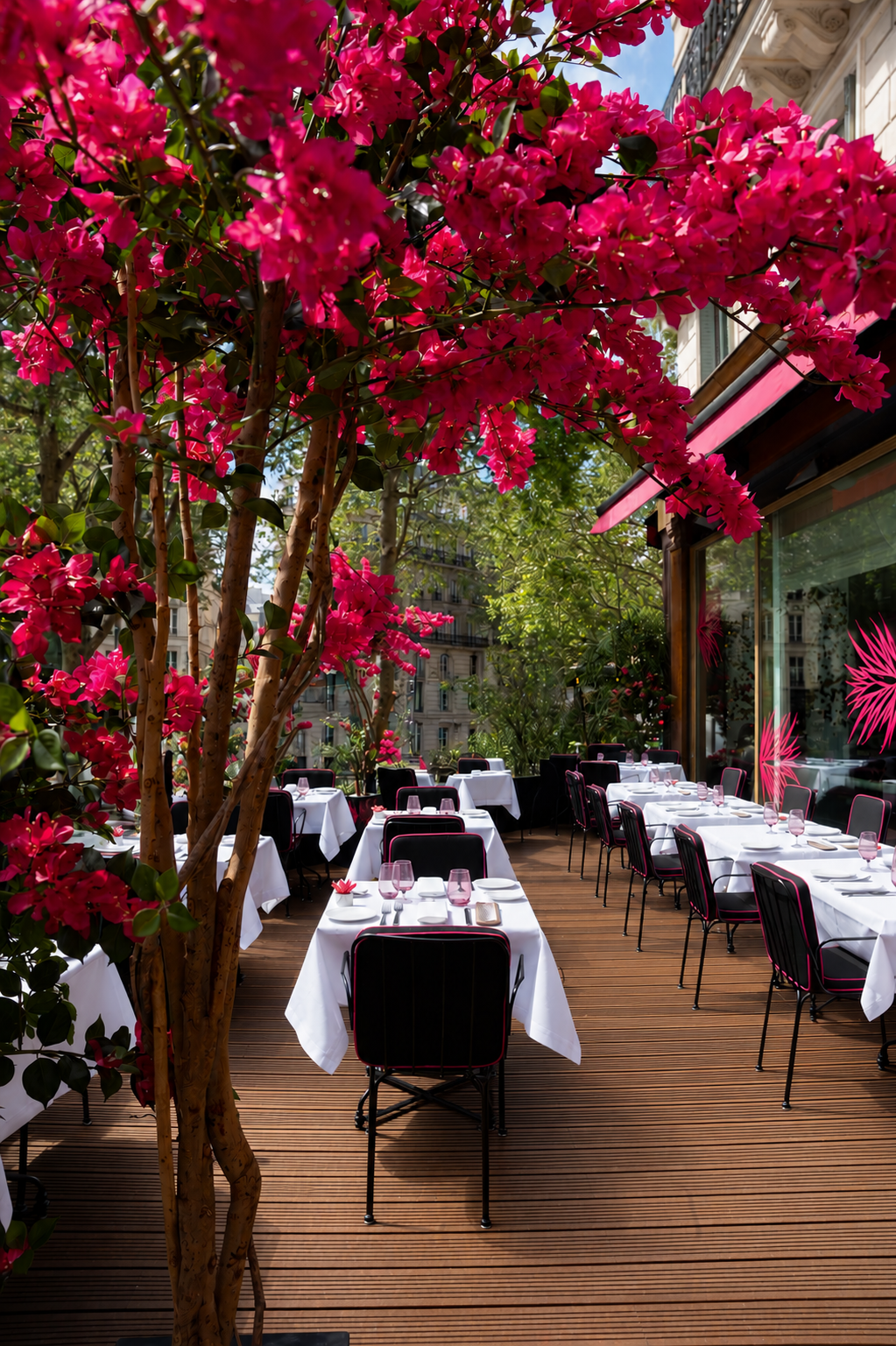 Espace en plein air de l'hôtel de luxe à Paris 8ème, idéal pour un moment de détente avec vue sur la ville.