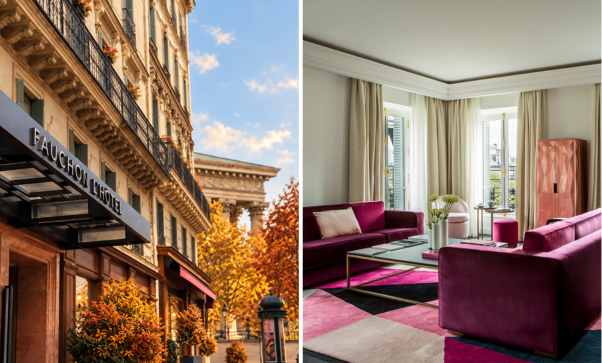 Paris luxury hotel room at Fauchon L’Hôtel Paris with signature Gourmet Bar, illustrating a automnal extended-stay offer in central Paris near Madeleine.