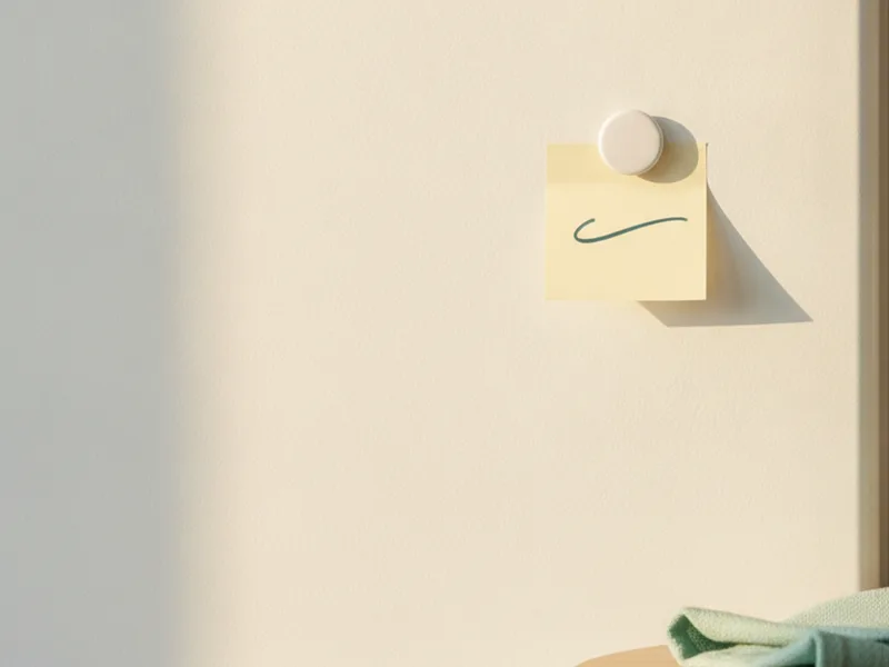 A single handwritten note stuck to a fridge door in soft morning light