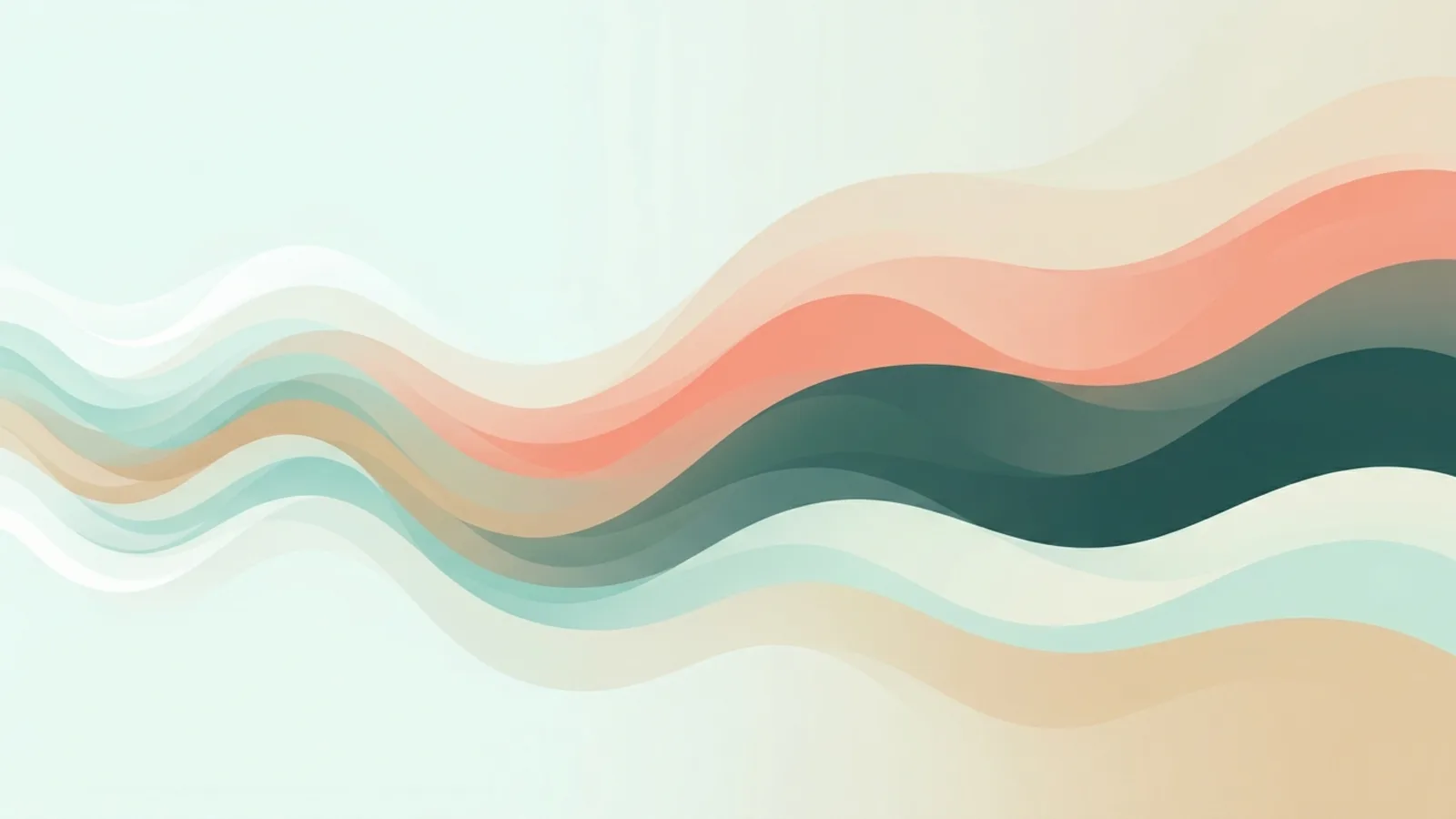 Soft abstract waves settling from tight ripples into long calm swells in mint and sand tones